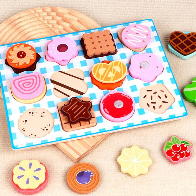 Tlewj Dessert-Puzzle-Spielzeugset aus Holz in Bunt / Mehrfarbig – Formerkennung und Feinmotorik-Training für Kleinkinder - Bild 1