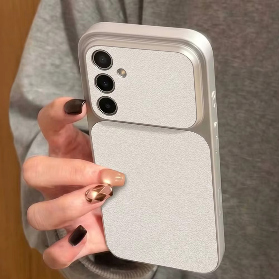 Luxuriöse Handyhülle mit Lychee-Textur für Samsung Galaxy A-Serie in Silber und Weiß - Bild 2