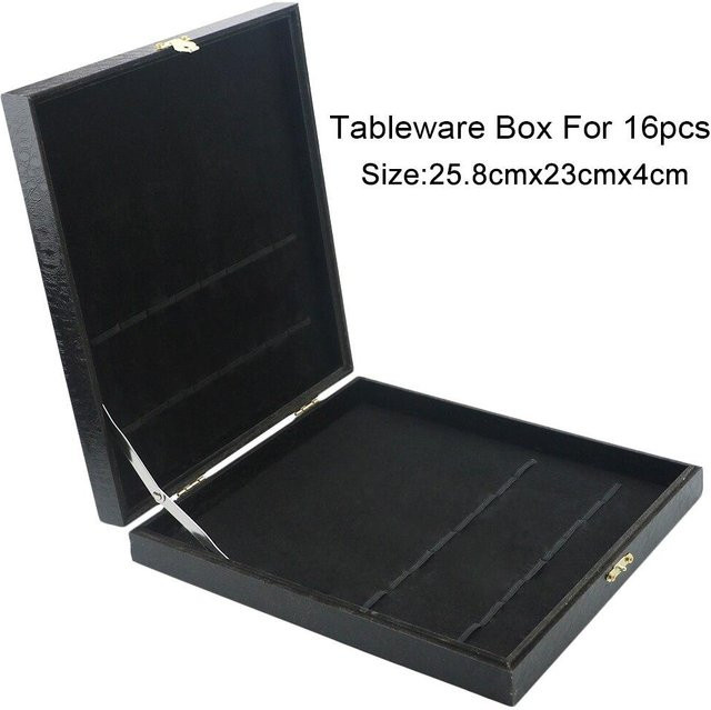 JANKNG HOME Geschirr-Box aus Holz für 16-teiliges Besteck-Set, Schwarz, Breite: 25,8 cm, Tiefe: 25,8 cm, Höhe: 4,0 cm - Bild 1