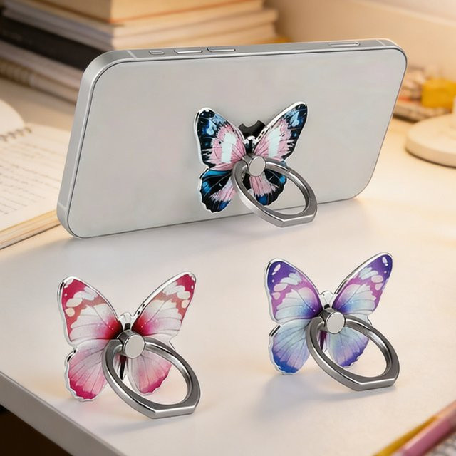 WSSHE Smartphone Fingerringhalter mit Cartoon-Schmetterling in Lila für iPhone 16 15 und andere Modelle - Bild 1