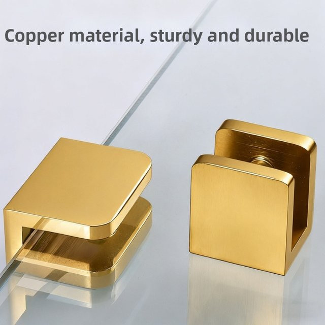 Messing Glas Klemme in Gold für Badezimmerregale und Glasschranktüren als Sandwich-Panel Befestigungshalterung - Bild 1