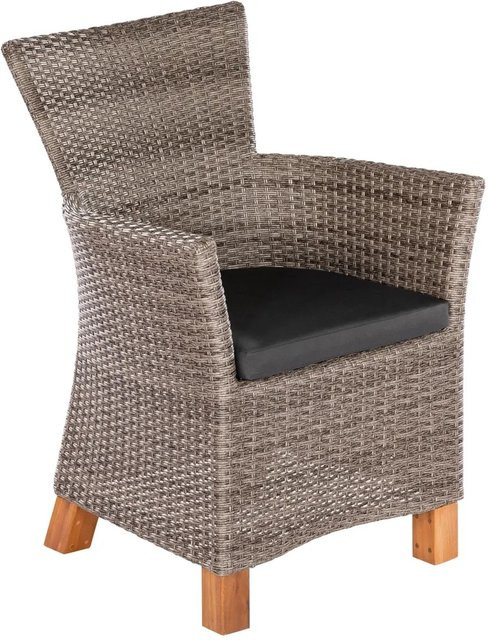 Merxx Toskana Sessel 2er-Set aus Kunststoffgeflecht und Akazie in Grau, B/T/H: 66 x 66 x 88 cm - Bild 1