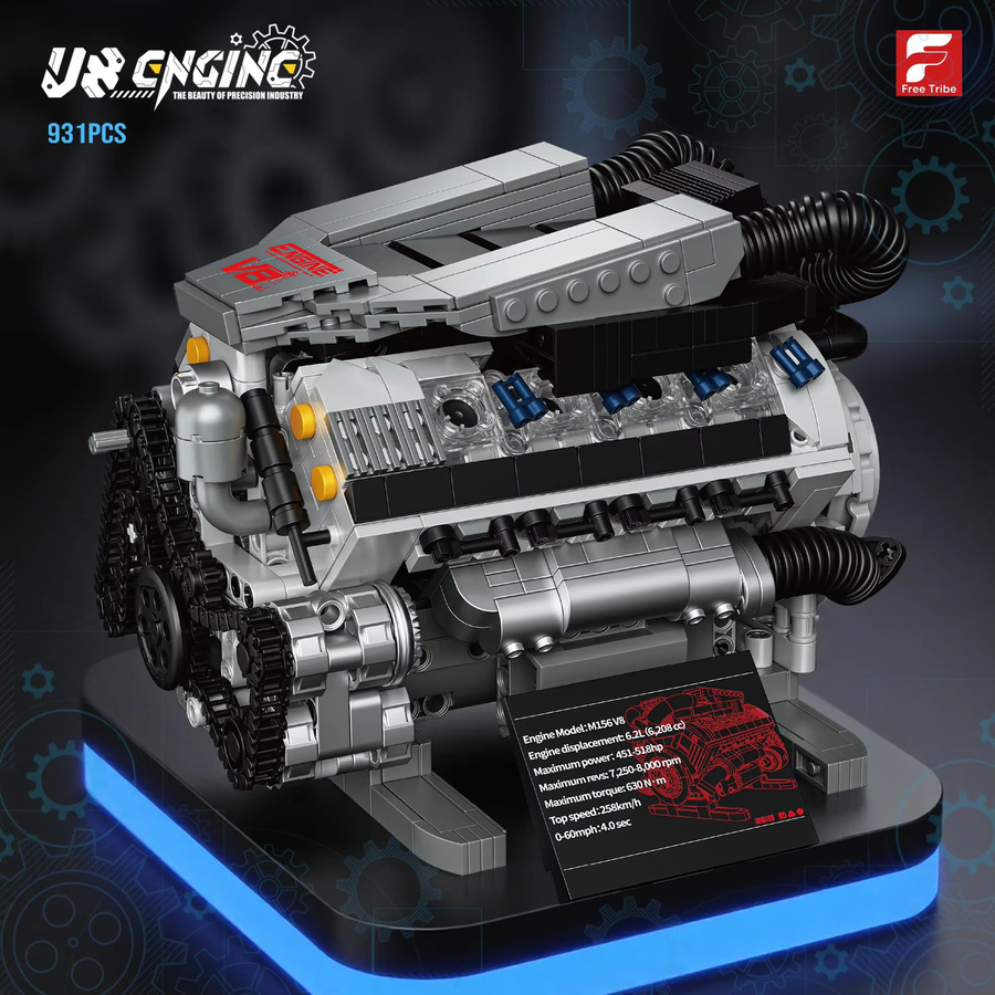 AMAZINGBLOKS V8 Motor Technologie Bausteine Set, 931 Teile, Graues DIY Modellbau-Set für Kinder und Erwachsene ab 14 Jahren - Bild 2