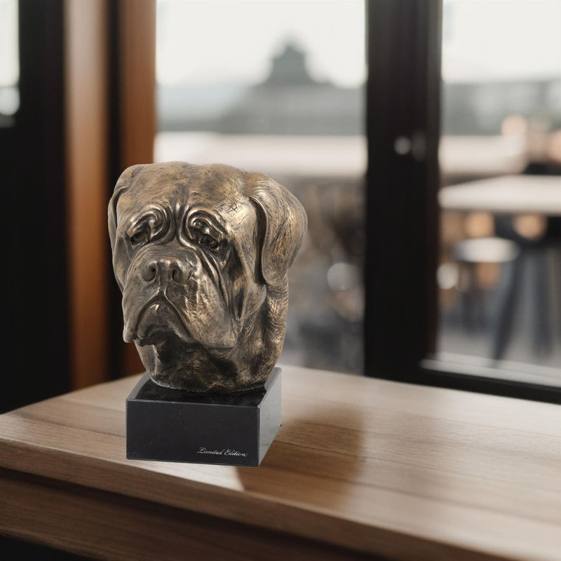 Hundestatue Dogue de Bordeaux als Büste auf Steinsockel von Art-Dog in Braun - Bild 3
