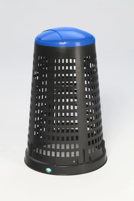 PROREGAL Abfallsammler Korbständer mit Klemmring, 90 Liter, Kunststoff, Schwarz mit blauem Deckel, H x B x T: 88 x 52,5 x 52,5 cm - Bild 1