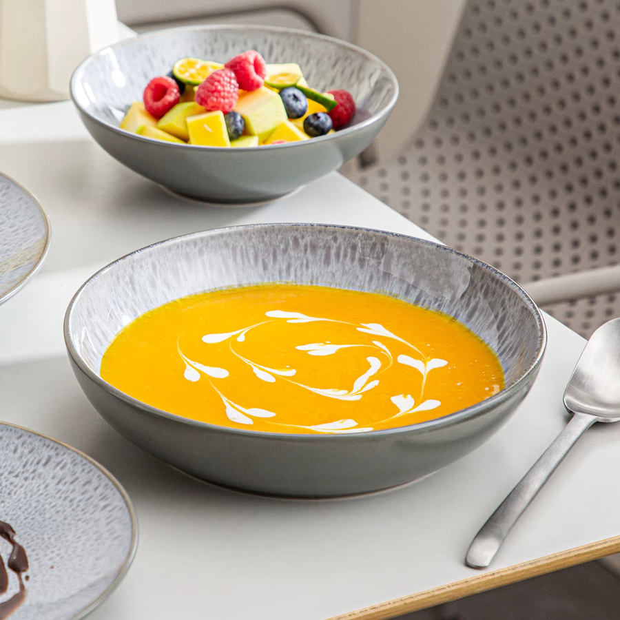vancasso Geschirrset aus geprägtem Steinzeug in Grau, 16-teiliges oder 32-teiliges Dinner-Set mit Tellern, Schüsseln und Bechern für 4, 8 oder 12 Personen - Bild 4