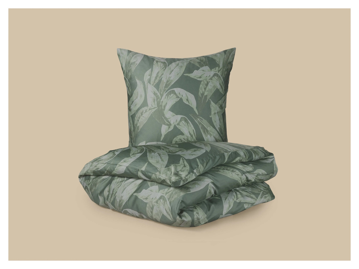 LIVARNO Mako-Satin Bettwäsche Set aus Baumwolle in Grün, Bettbezug 155 x 220 cm und Kissenbezug 80 x 80 cm - Bild 2