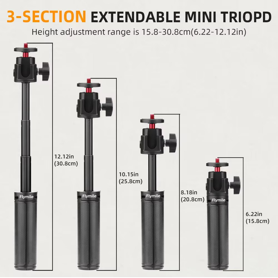 Selfie-Stick-Stativ mit Zubehör für Insta360 X4 X3 Ace Pro 2 DJI Action 5 4 Pro Pocket 3 und GoPro in Schwarz - Bild 4