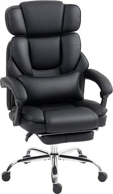 Ergonomischer HOMCOM Bürostuhl in Schwarz mit Lendenwirbelstütze, Kopfstütze, Armlehnen und Fußstütze, höhenverstellbarer Drehstuhl aus Kunstleder für dein Home-Office - Bild 1