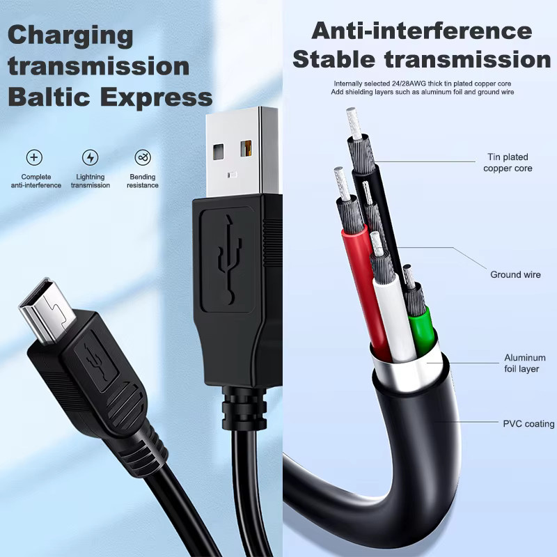 5YOA USB-Kabel Stecker auf Mini USB 5 Pin, 0,8 m, Schwarz - Bild 5