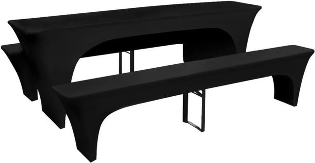 DELUKE ALAU Tischhussen-Set 3-teilig für Biertisch und Bänke in Schwarz, elastische Stretchhussen aus Polyester-Spandex, B/T/H: 220 x 50 x 80 cm - Bild 1