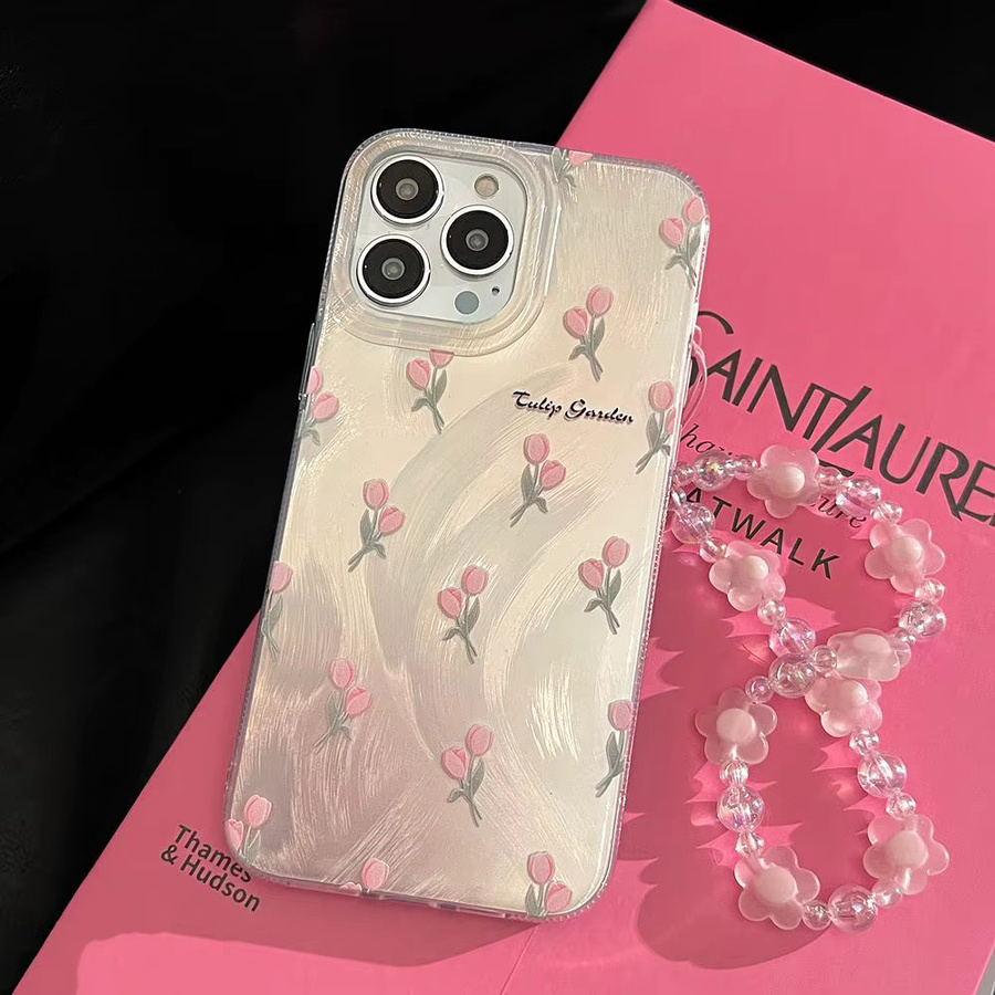 Transparente iPhone Schutzhülle mit irisierenden rosa Tulpen und sturzsicherem Design für Apple iPhone 17 16 15 14 13 12 11 Pro Max - Bild 3