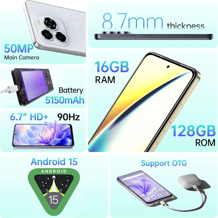 OUKITEL C65 Smartphone mit Android 15, 6,7 Zoll Display, 16GB RAM, 128GB ROM, 4G LTE, 5150mAh Akku, Grün - Bild 4