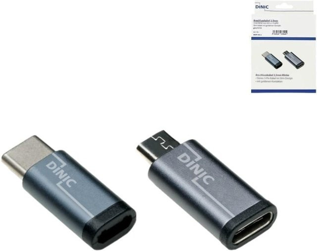 DINIC 2er Set USB-Adapter Grau: USB-C auf Micro-USB Buchse und USB-C Buchse auf Micro-USB Stecker - Bild 1
