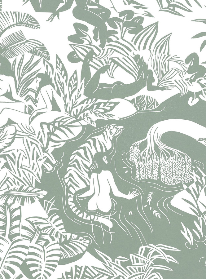 Isidore Leroy Mural Eternelles Vert Sauge Wandtapete mit floralem Naturdesign aus Vlies, Breite: 330 cm, Höhe: 50 cm - Bild 1