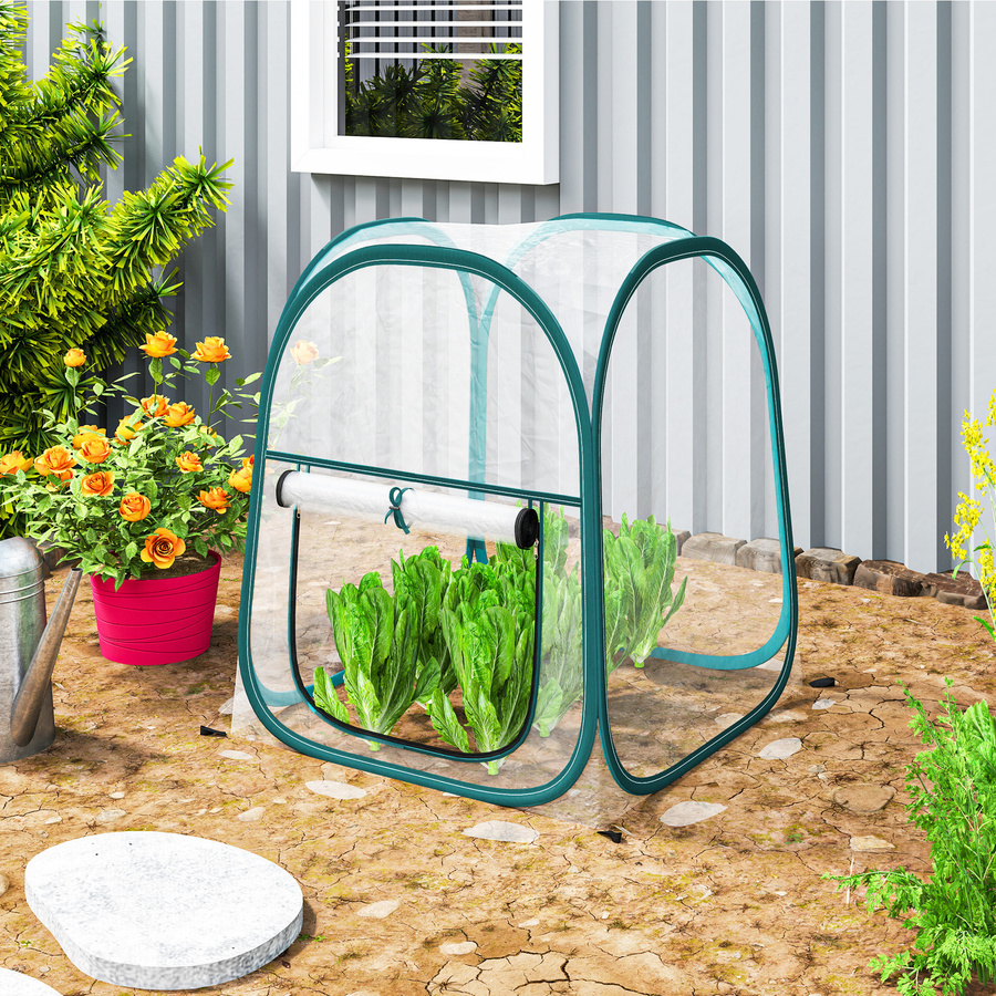 Outsunny Mini Gewächshaus Pop Up mit Transporttasche, tragbares und faltbares Gewächshaus mit Kunststoffabdeckung und ausrollbarem Fenster, Transparent, B/T/H: 70 x 70 x 80 cm - Bild 2