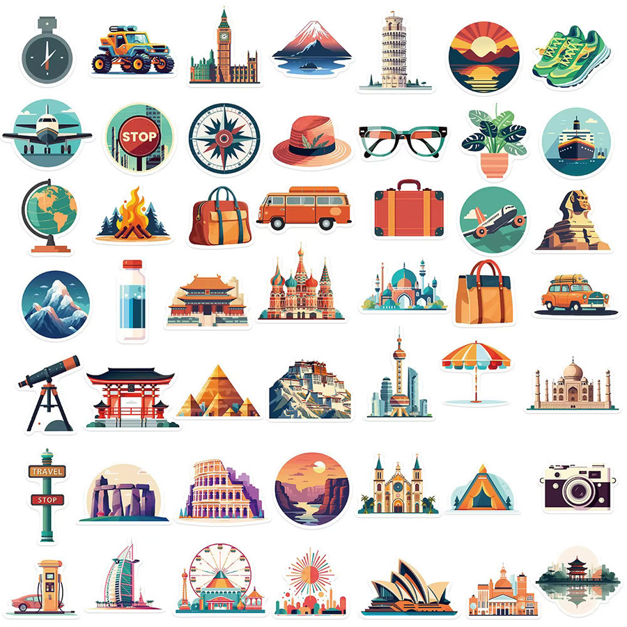 65-teiliges Set wasserfeste Cartoon Reise Stadt Graffiti Aufkleber in Multicolor von YourLife Store - Bild 2