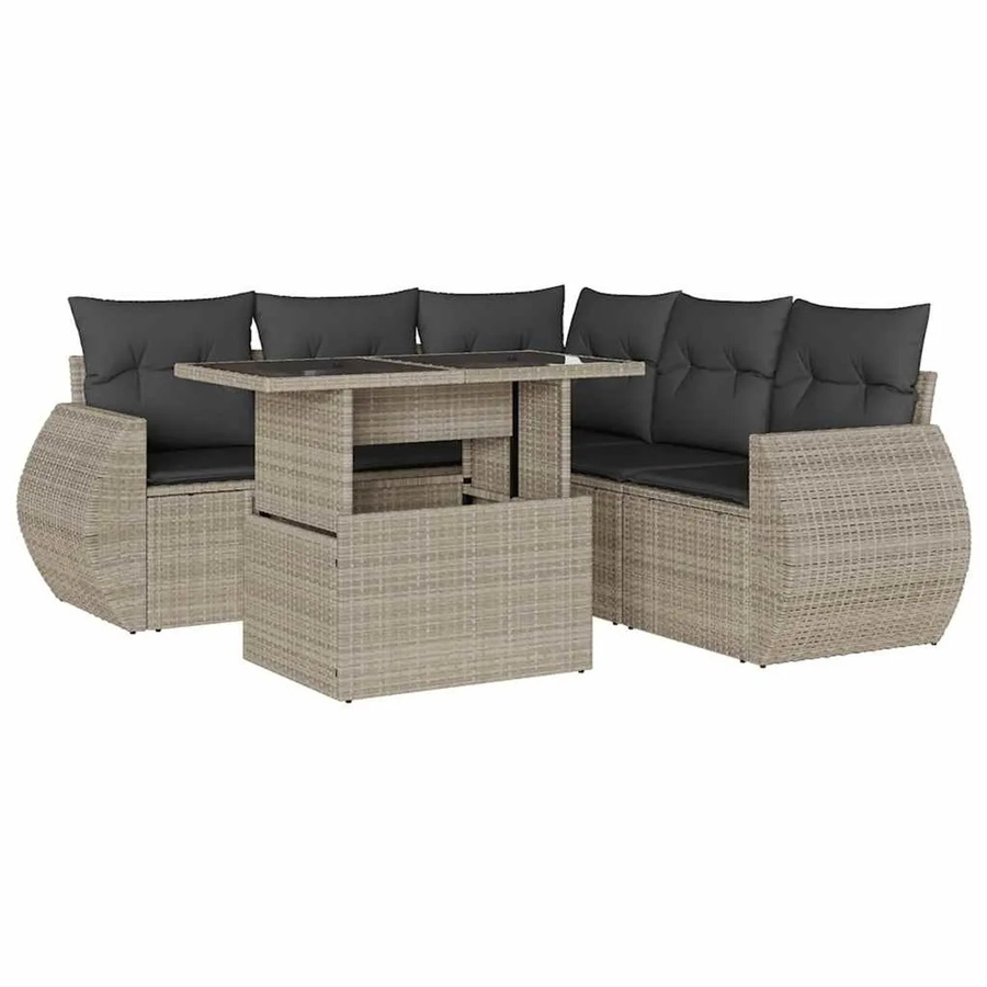 vidaXL 6-teilige Garten-Sofagarnitur in L-Form aus Polyrattan mit Kissen in Hellgrau - Bild 2