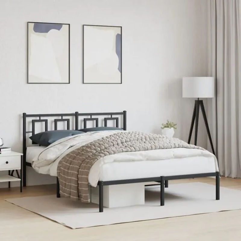 Vidaxl Metallbett mit Kopfteil in Schwarz, modernes Bettgestell aus Stahl, B/H: 135 x 190 cm - Bild 1