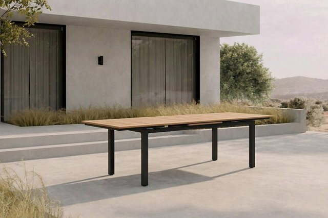 OUTFLEXX Premium Ausziehtisch für Garten und Terrasse aus Aluminium und Teakholz in Anthrazit Matt, B/T: 180 bis 240 x 100 cm - Bild 1