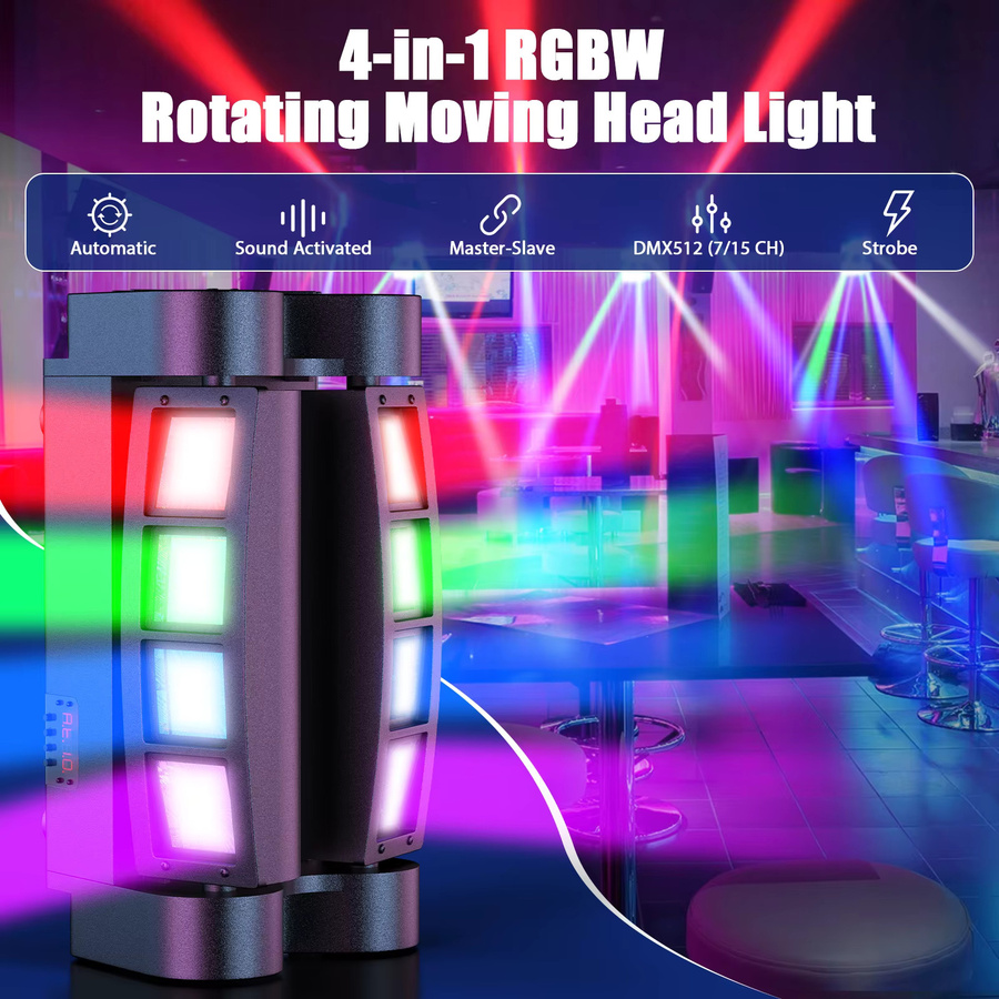 Yiflamefly Mini Spider Light RGBW Moving Head mit 8x10W LEDs, rotierendes Stroboskop-Discolicht in Schwarz, Multicolour - Bild 2