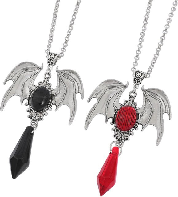 Halskette Bandai, Fledermaus-Anhänger, roter Kristall, Silber, Unisex - Bild 1