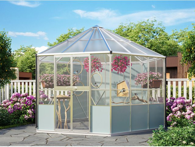Vitavia Gewächshaus-Pavillon und Vogelvoliere Circus 9000 aus eloxiertem Aluminium in Silber/Grau Matt mit 9,0 m² Fläche - Bild 1