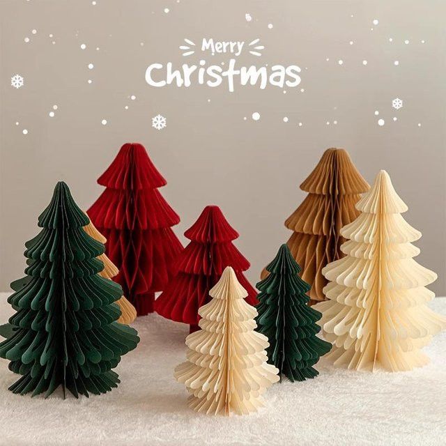 HUXUAN 3D Papier Waben Ball als Weihnachts- und Neujahrsdekoration in Rot für Tisch und Weihnachtsbaum - Bild 1