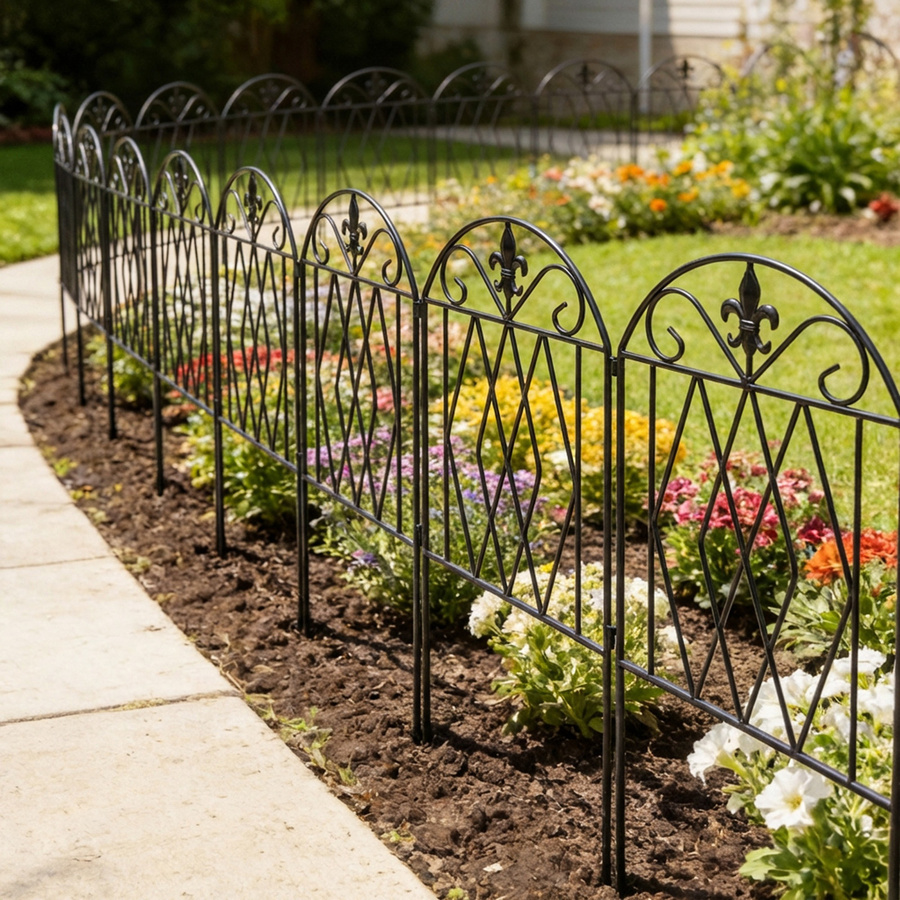 Outsunny Set mit 4 dekorativen Metall-Gartenzäunen in Schwarz, Außenbegrenzung mit gewölbtem Design, B/H: 56 x 125 cm - Bild 2