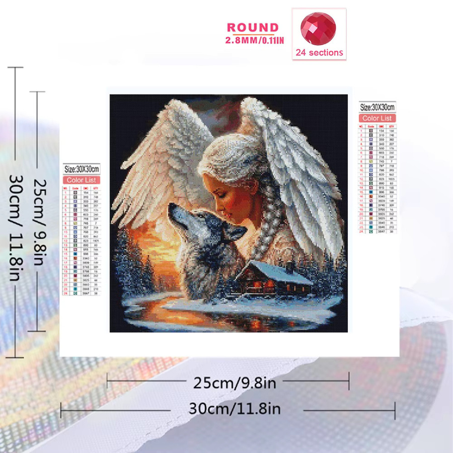 EverShine Diamant-Stickerei 5D Mosaik-Gemälde mit Frauenporträt und Wolf in Multicolour, Tischdeko B: 20 cm, T: 20 cm, H: 20 cm - Bild 2