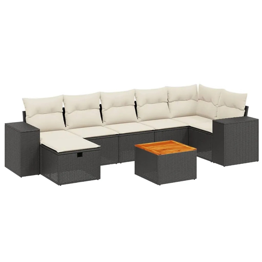 vidaXL 8-tlg Garten-Sofagarnitur in L-Form mit Kissen und Polsterung, Schwarz, Poly-Rattan und Metallgestell - Bild 2