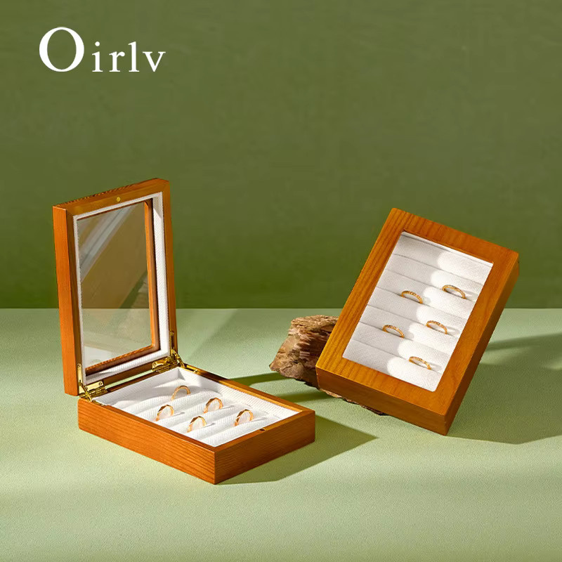 Oirlv Schmuckbox aus Holz und transparentem Acryl als Schmuckorganizer mit Ringständer zur Aufbewahrung von Ringen und Ohrringen in Beige und Braun - Bild 2