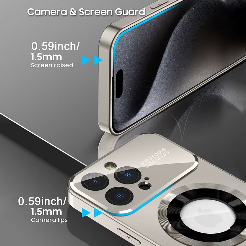 QIXTWO Luxus Glas Kamera Schutzhülle mit MagSafe Magnetischer Drahtlose Ladefunktion für iPhone 11 12 13 14 15 16 17 Pro Max Air Plus Stoßfeste Abdeckung in Gold - Bild 4