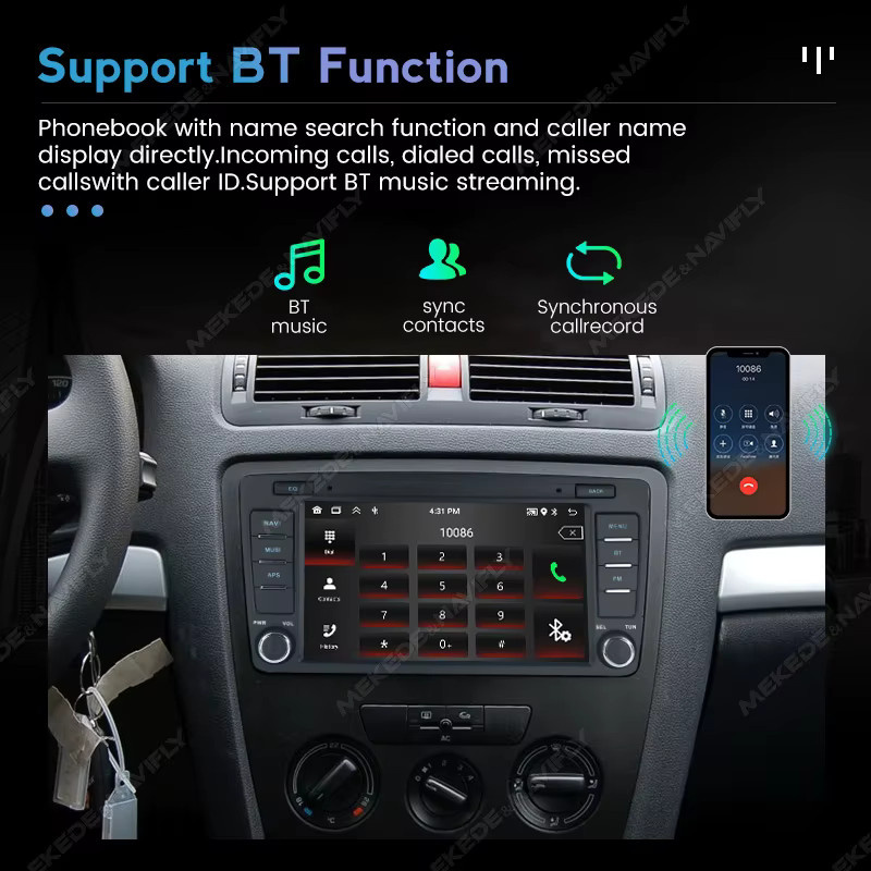 STRONGNAVI 8 Zoll Android 15 Autoradio für Skoda Octavia 2 A5 2004-2013 mit GPS, Carplay und Android Auto, Schwarz - Bild 3