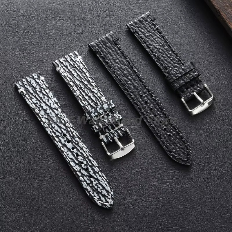 Uhrenarmband Rindsleder, Vintage, Schlangen- und Haifischhautmuster, Schwarz, Herren - Bild 1