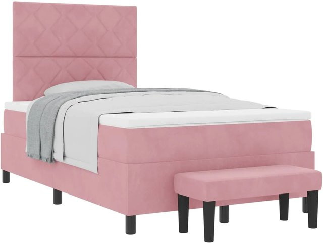 vidaXL Boxspringbett mit Matratze und Kopfteil aus Samt in Rosa, B/T/H: 120 x 200 x 128 cm - Bild 1