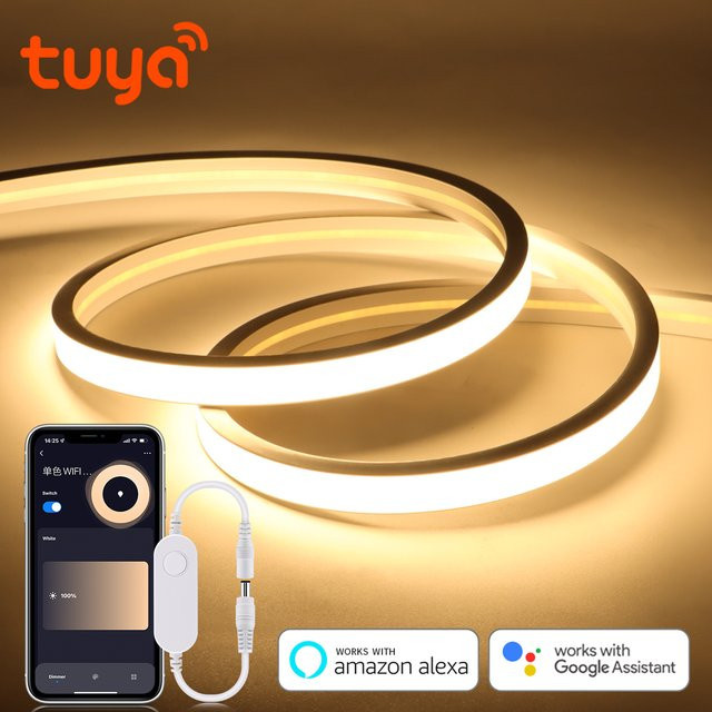 Tuya Smart WiFi COB Neon LED Streifen in Weiß, 1 m Neon Flex Lichtband aus Silikon für Schlafzimmer, Küche und Schrank Hintergrundbeleuchtung - Bild 1