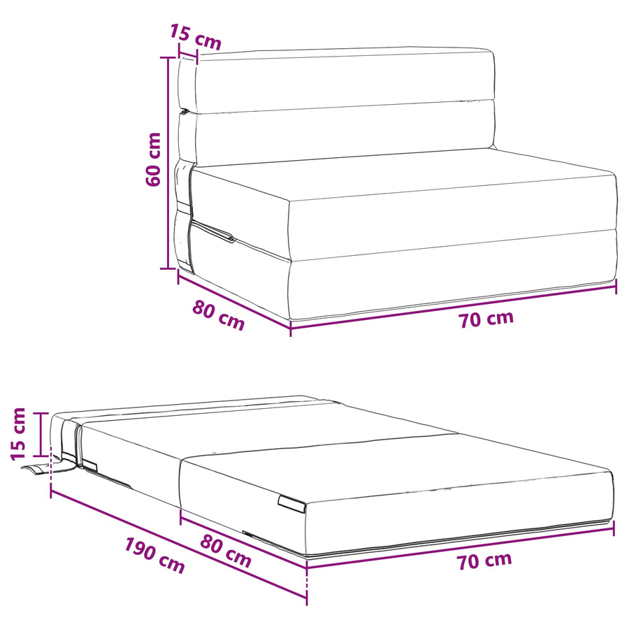 Klappsofa Bett von VD Home Furnishing in Dunkelgrün aus Stoff mit Schlaffunktion, B/T/H: 70 x 80 x 60 cm - Bild 2