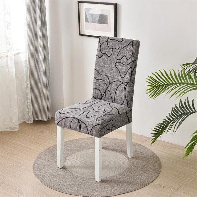 2er-Set elastische Stuhlhussen mit Blumenmuster in Grau für Esszimmerstühle von Household supplies MH - Bild 1