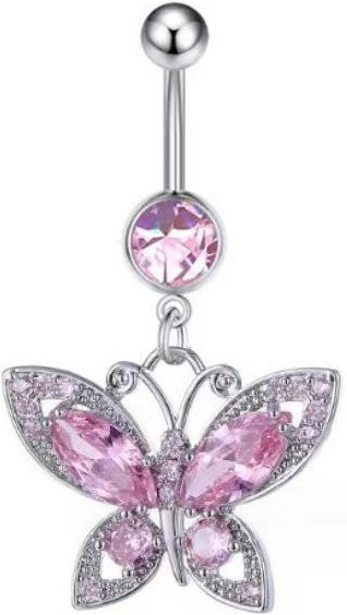 Lucky Star Jewelry Bauchnabelring Edelstahl, Rosa Kristall, Damen - Bild 1
