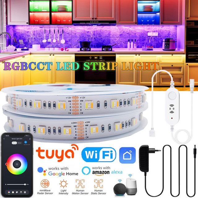 YSRSAI RGBCCT LED Streifen mit Tuya Wifi und PIR Bewegungssensor, Smart RGBWW Licht für Küche und Schrank, kompatibel mit Alexa, 12 V - Bild 1