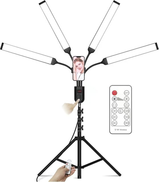 Aimo Flexibles 4-Arm-LED-Videolicht in Schwarz, dimmbares zweifarbiges Fotografie-Fülllicht mit 3000 K, 4000 K und 6000 K sowie Timer-Funktion - Bild 1
