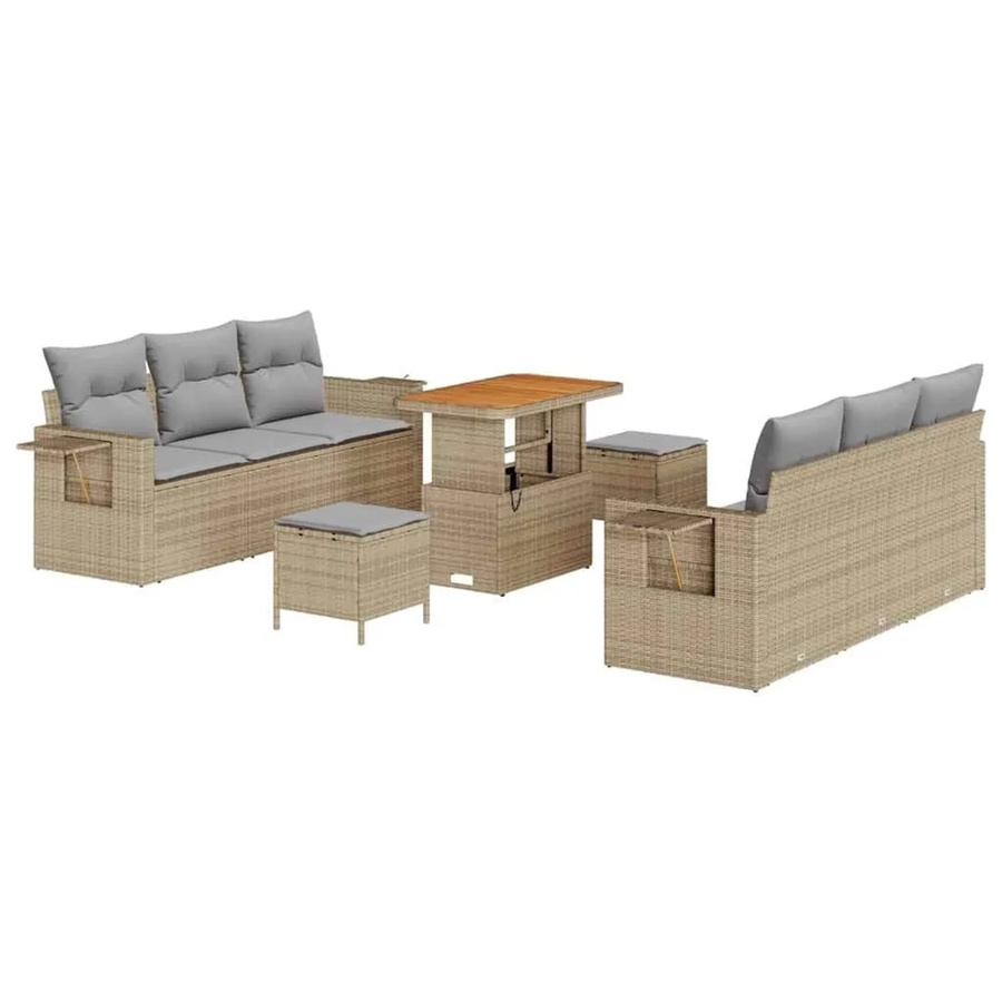 vidaXL Garten-Sofa-Set mit 9 Teilen und Kissen in Beige und Hellgrau - Bild 2