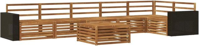 vidaXL Outdoor-Sofagarnitur aus Akazienholz in Braun, 7-teiliges L-Shape Set mit Tisch und Polstern, B/T/H: 79 x 79 x 37 cm - Bild 1
