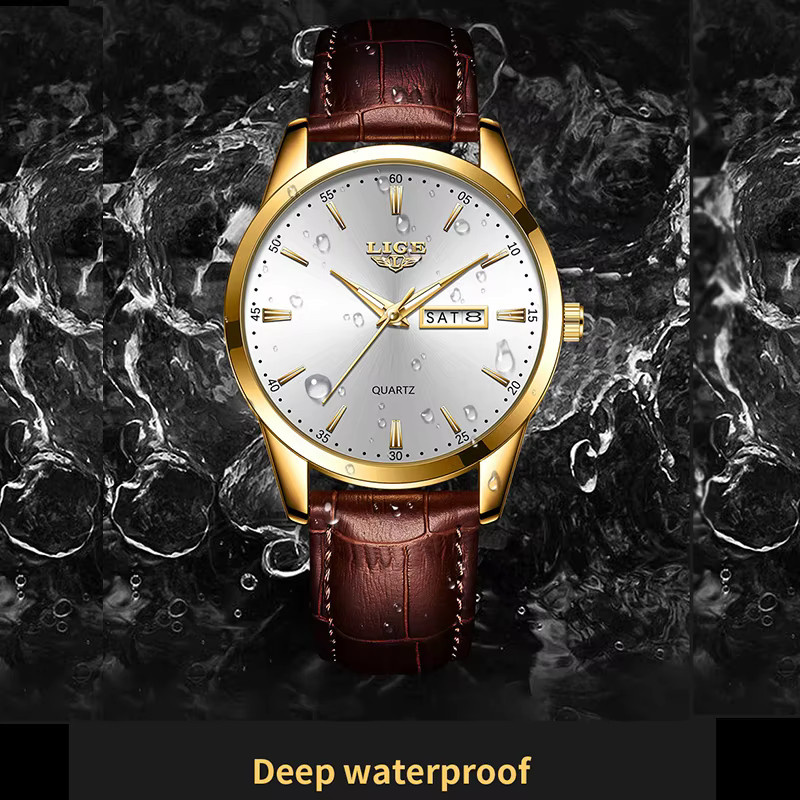 LIGE Armbanduhr, Analoguhr, Gold, Silikon, Herren - Bild 5