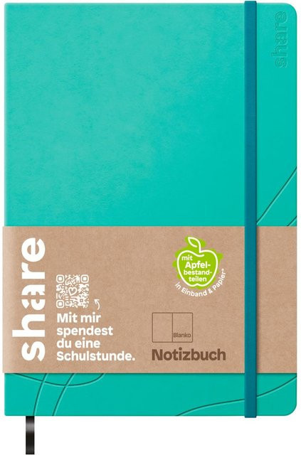 share Notizbuch blanko Softcover in Türkis A5 mit Lesezeichen und elastischem Verschluss - Bild 1