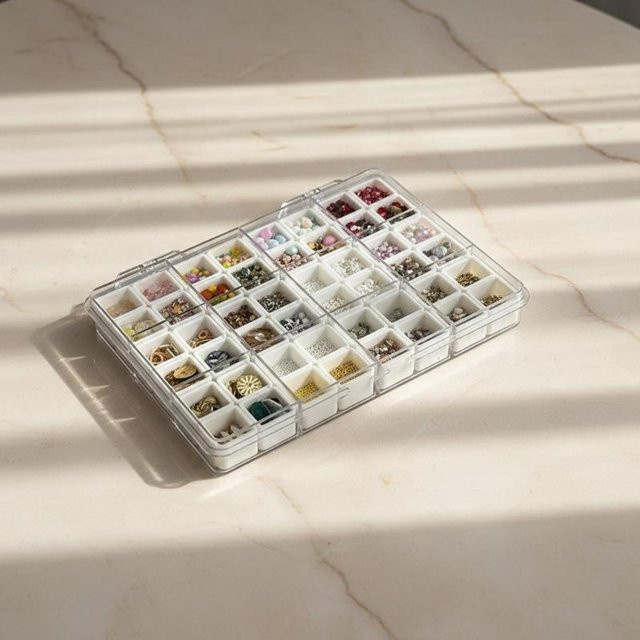 Transparente 48-teilige Nagelzubehör-Aufbewahrungsbox aus Kunststoff mit Mini-Fächern als Schmuck- und Ohrring-Organizer - Bild 1