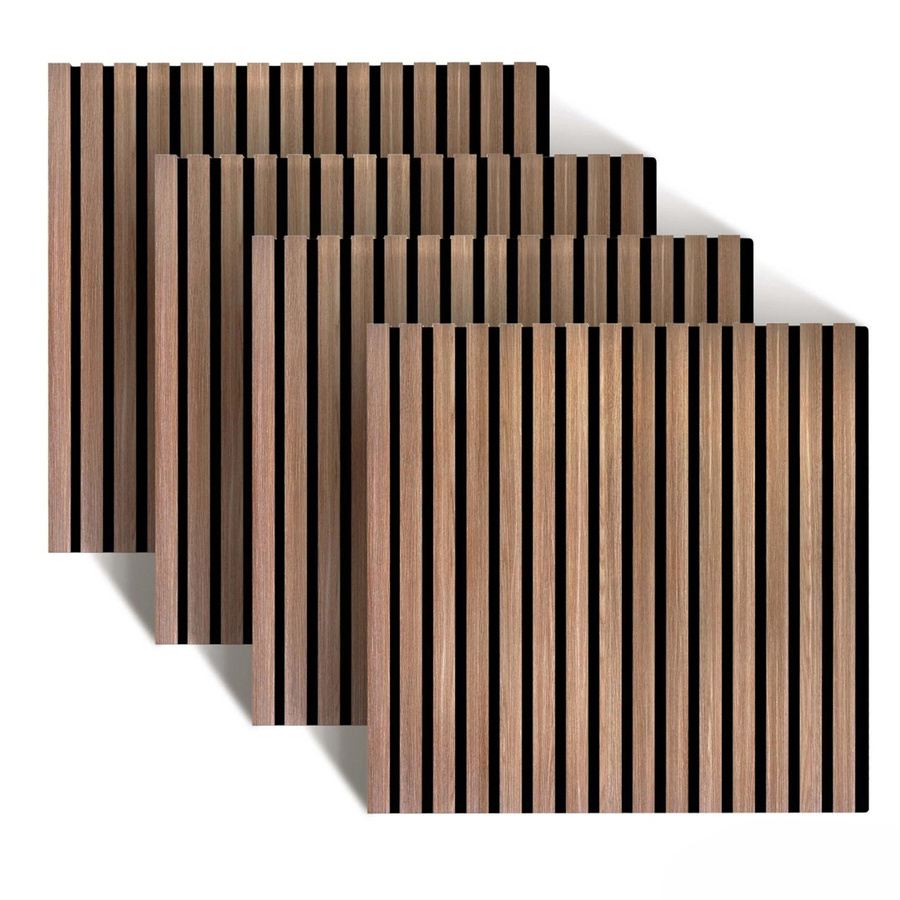 Relaxdays Akustikpaneele 4er Set in Eiche, schallabsorbierendes Lamellen-Design aus MDF und PET, Farbe: Braun, B/T/H: 60 x 60 x 1,8 cm - Bild 2