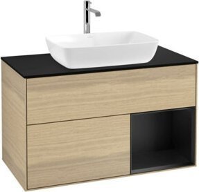 V&B Waschtischunterschrank Finion 100 in Blau Lackiert mit Eichen Dekor, B/T/H: 100 x 50,1 x 50,1 cm - Bild 1