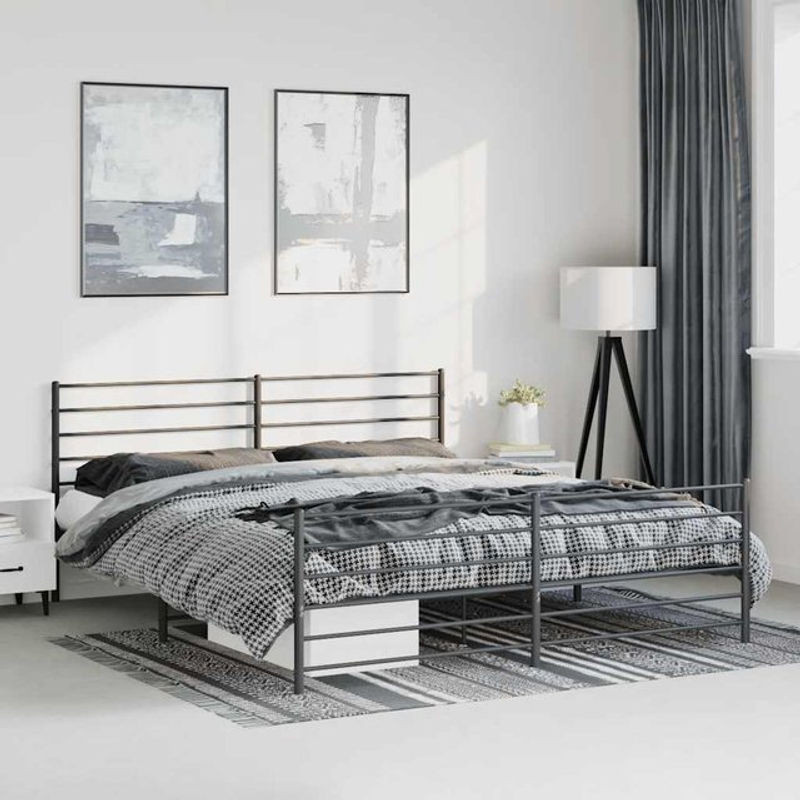 Vidaxl Metall-Bettgestell mit Kopfteil und Fußteil in Schwarz, B/T/H: 183 x 213 cm - Bild 1